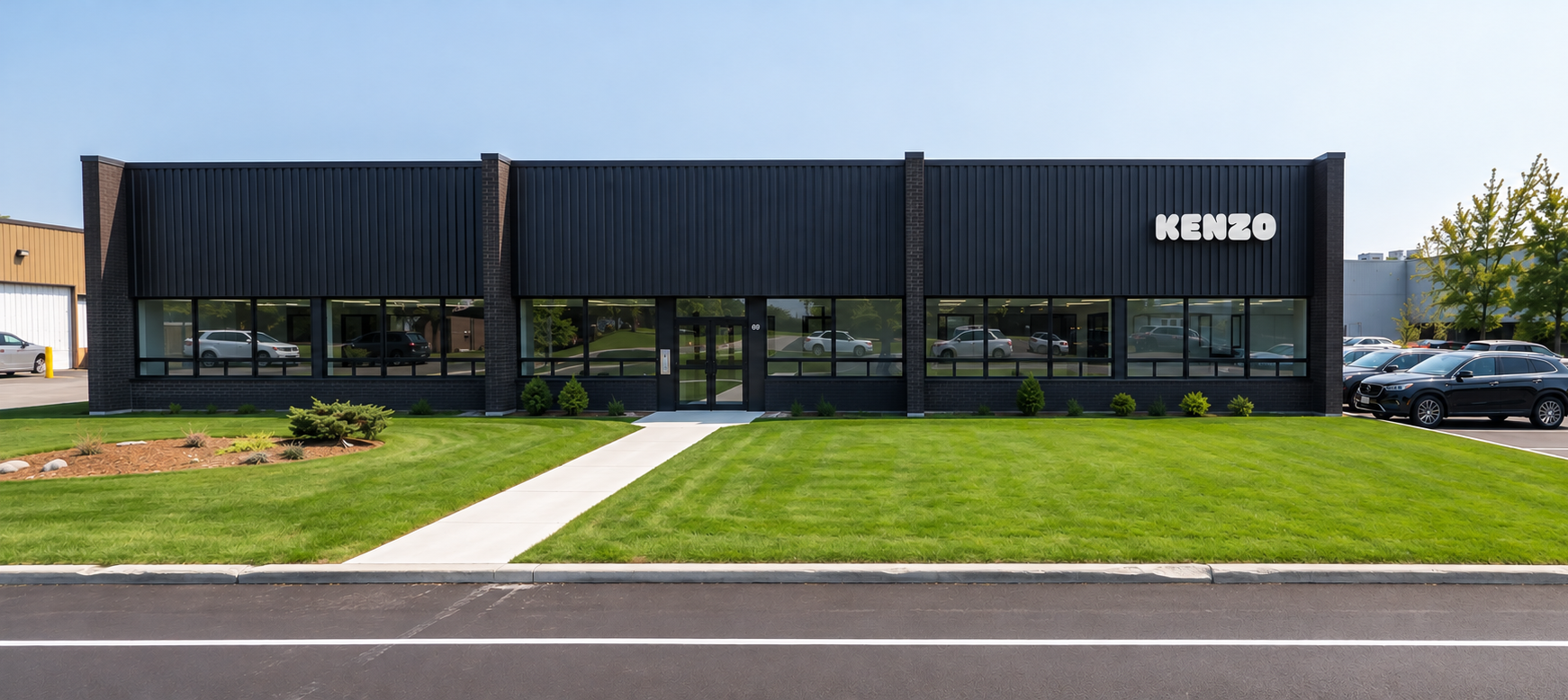 Modern Industrial Office with Kenzo Sign